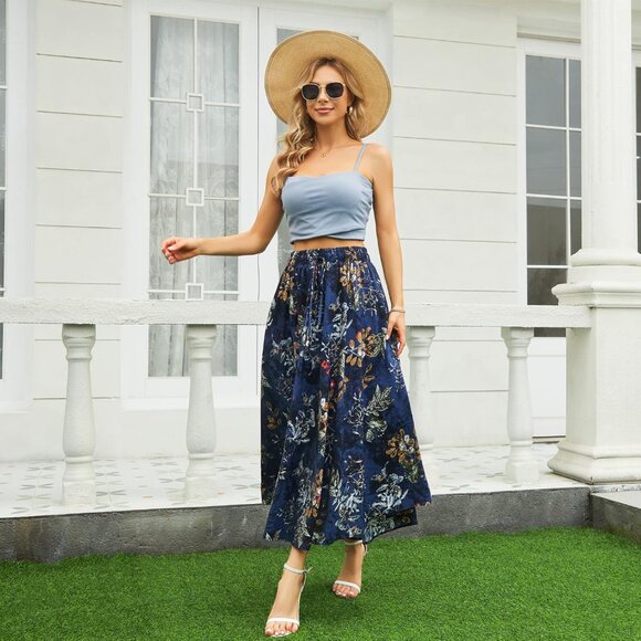 Women's Maxi with Pockets Long Midi Length Casual Skirt for Beach Party Holiday - Picture 5 of 6